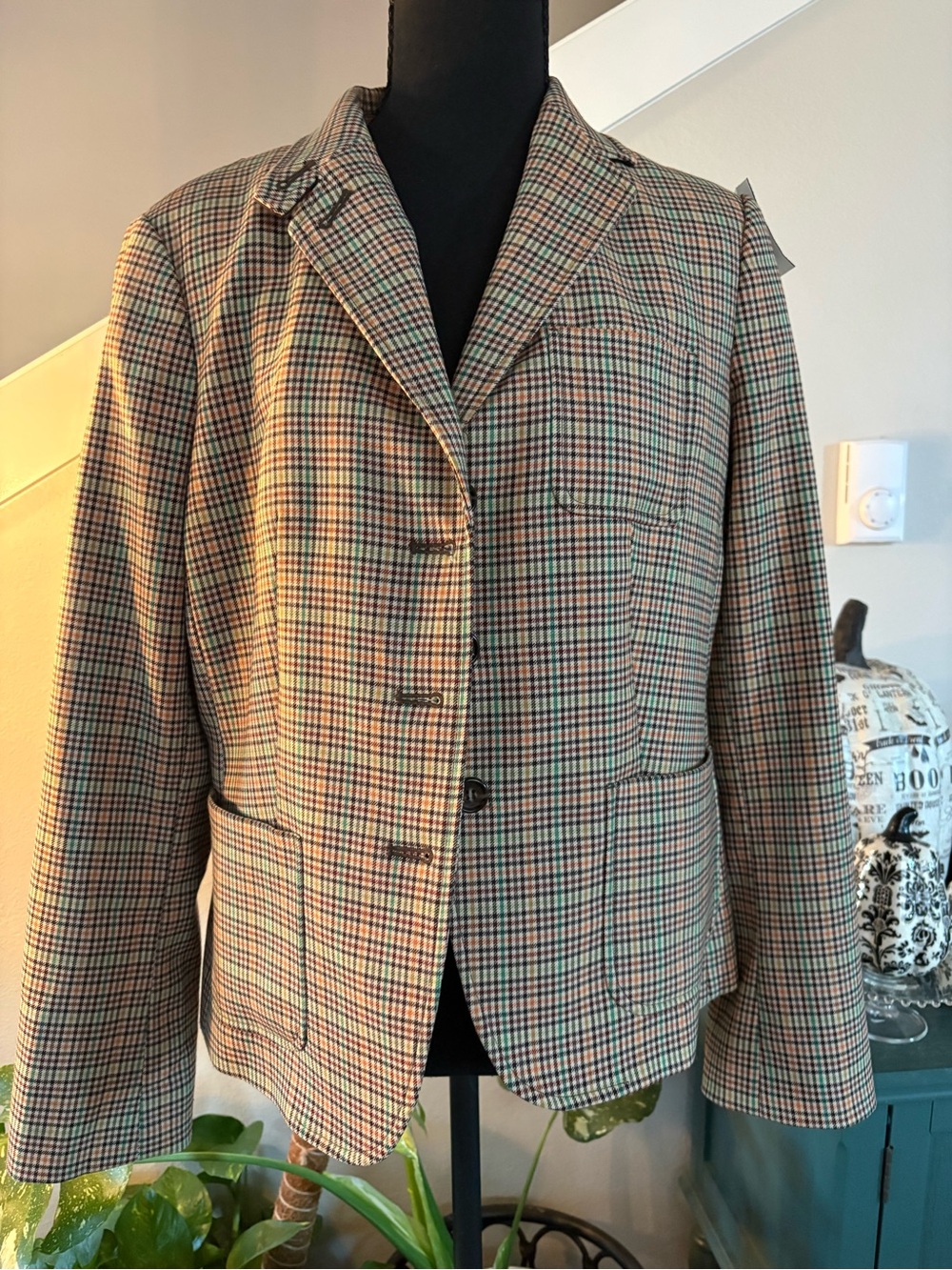 Talbots Multicolor Plaid Tailored Blazer